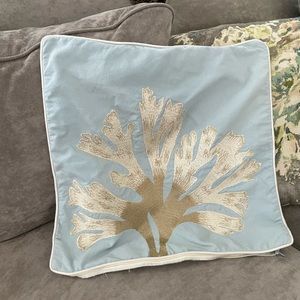 Pottery Barn. Coastal Coral Pillow Sham. Light blue & tan. 18” x 18”.